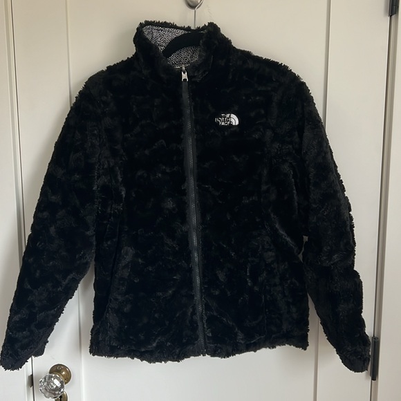 🛍️ The North Face Mossbud reversible girls jacket XL (18) black faux fur dot - Picture 3 of 9